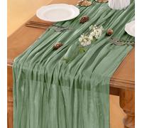 LINXTAR Sage Green Table Runner Cheesecloth Table Runner 10FT Rustic Table Runners 35 x 122 Inches Boho Decoration for Home Wedding Baby Shower Birthday Party