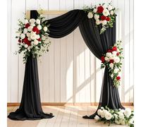 LINXTAR Wedding Arch Draping Fabric 1 Panel 30'' x 18FT Black Sheer Chiffon Arch Drapery for Bridal Shower Backdrop Outdoor Party Arches Church Ceremony Decoration