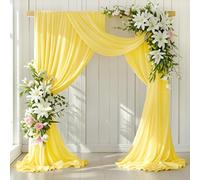 LINXTAR Wedding Arch Draping Fabric 2 Panels 30'' x 18FT Yellow Sheer Chiffon Arch Drapery for Photo Booth Bridal Shower Baby Shower Church Decor Newborn Photography Christening Outdoor Party