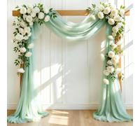 LINXTAR Wedding Arch Draping Fabric 28'' x 20FT Sheer Chiffon Drape 2 Panel Sage Green Backdrop for Bridal Shower Baby Shower Photo Booth Church Decor Birthday Party Christening Outdoor Decoration