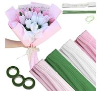 LINXUANMAX 390 PCS DIY Pipe Cleaners Craft,4 Colors Flower Bouquet Kit Tulips Craft Making Set with Floral Wire & Gardening Tape & Ribbon Holiday Gifts