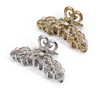 LINXUXIE Large Claw Hair Clips 2PCS For Women and Girls Metal Retro Style With Sparkly Glitter Rhinestones Banana Jaw Flower Hair Clamps Strong Hold Nonslip Hair Accessories