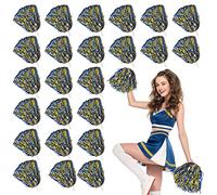 LINYAPRY 24 Pcs Metallic Cheerleading Pom Poms for Kids, Cheerleaders Cheer Pom Poms with Baton Handle, Cheering Squad Hand Flower for Adults Team Spirit Sports Game Dancing Party (Blue and Gold)