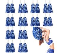 LINYAPRY 24 Pcs Metallic Cheerleading Pom Poms for Kids, Cheerleaders Cheer Pom Poms with Baton Handle, Cheering Squad Hand Flower for Adults Team Spirit Sports Game Dancing Party (Blue)