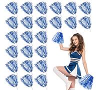 LINYAPRY 24 Pcs Metallic Cheerleading Pom Poms for Kids, Cheerleaders Cheer Pom Poms with Baton Handle, Cheering Squad Hand Flower for Adults Team Spirit Sports Game Dancing Party (Blue and White)