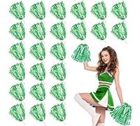 LINYAPRY 24 Pcs Metallic Cheerleading Pom Poms for Kids, Cheerleaders Cheer Pom Poms with Baton Handle, Cheering Squad Hand Flower for Adults Team Spirit Sports Game Dancing Party (Green and White)