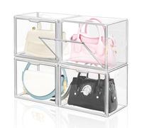 LINYAPRY 4 Packs Clear Plastic Handbag Storage Organizer for Closet, Acrylic Display Box for Handbag, Stackable Storage Boxes Bag Organizer with Magnetic Door for Purse Clutch Wallet Book Toys