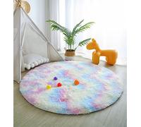 linyingdian Rug Long Pile Soft Velvet Tie Dye Floor, Round Rug for Living Room, Children's Room, Bedroom and Kitchen (Rainbow Colours, 140 x 140 cm)