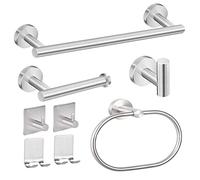 Linyoish 8-Pieces Bathroom Accessories Set Stainless Steel Towel Bar, Toilet Paper Holder,Towel Ring, Robe Hook,2 Adhesive Hooks, 2 Adhesive Razor Holder, Burshed Silver
