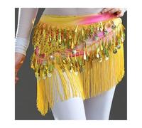 LINYpA66 Belly Dance Hip Scarf Waist Chains Sequined for Belly Dance Hip Scarf Tassel Triangular Clothing Belt for Latin(Yellow)