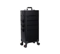 LINYpA66 Rolling Makeup Case 4 In 1 Professional Makeup Train Case Aluminum Cosmetic Rolling Extra Large Trolley Travel Organizer(High-Black)