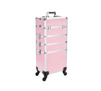 LINYpA66 Rolling Makeup Case 4 In 1 Professional Makeup Train Case Aluminum Cosmetic Rolling Extra Large Trolley Travel Organizer(Pink)