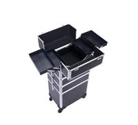 LINYpA66 Rolling Makeup Case 4 In 1 Professional Makeup Train Case Aluminum Rolling Cosmetic On Wheels Artist Organizer Storage With Trays, BLACK, One Size, One Style