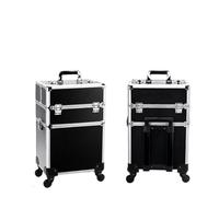 LINYpA66 Rolling Makeup Case Professional 2/3/4 Layers Trolley Makeup Suitcase Portable Cosmetic Luggage Box Nail Tattoo Embroidery Beauty Toolbox(Black-A(2 layers))