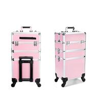 LINYpA66 Rolling Makeup Case Professional 2/3/4 Layers Trolley Makeup Suitcase Portable Cosmetic Luggage Box Nail Tattoo Embroidery Beauty Toolbox(Pink(3 layers))