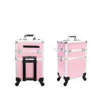 LINYpA66 Rolling Makeup Case Professional 2/3/4 Layers Trolley Makeup Suitcase Portable Cosmetic Luggage Box Nail Tattoo Embroidery Beauty Toolbox, Pink(2 layers), One Size, One Style