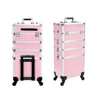 LINYpA66 Rolling Makeup Case Professional 2/3/4 Layers Trolley Makeup Suitcase Portable Cosmetic Luggage Box Nail Tattoo Embroidery Beauty Toolbox(Pink(4 layers))