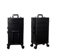 LINYpA66 Rolling Makeup Case Professional 2/3/4 Layers Trolley Makeup Suitcase Portable Cosmetic Luggage Box Nail Tattoo Embroidery Beauty Toolbox, Black-B(3 layers), One Size, One Style