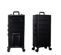 LINYpA66 Rolling Makeup Case Professional 2/3/4 Layers Trolley Makeup Suitcase Portable Cosmetic Luggage Box Nail Tattoo Embroidery Beauty Toolbox(Black-B(4 layers))