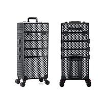 LINYpA66 Rolling Makeup Case Professional 2/3/4 Layers Trolley Makeup Suitcase Portable Cosmetic Luggage Box Nail Tattoo Embroidery Beauty Toolbox(Black-C(4 layers))