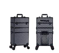 LINYpA66 Rolling Makeup Case Professional 2/3/4 Layers Trolley Makeup Suitcase Portable Cosmetic Luggage Box Nail Tattoo Embroidery Beauty Toolbox(Black-C(3 layers))