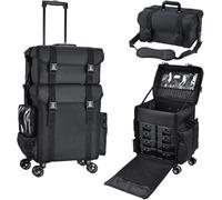LINYpA66 Rolling Makeup Case Professional Makeup Case, 2in1 Travel Rolling Soft Sided Cosmetology Train With Wheels Artist Cosmetic Organize
