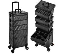 LINYpA66 Rolling Makeup Case Professional Makeup Train Case On Wheels, Extra Large Cosmetic Rolling Trolley Organizer With