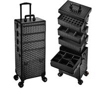 LINYpA66 Rolling Makeup Case Professional Makeup Train Case On Wheels, Extra Large Cosmetic Rolling Trolley Organizer With