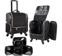LINYpA66 Rolling Makeup Case Professional Rolling Makeup Train Case, Make Up Storage Bag for Artist, Hairstylist, Barbers, with 5 Toiletry Bags