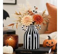 LINYTHER Black and White Ceramic Vase with Handle, Nordic Bohemian Small Vase for Side Table, Centerpiece, Simple Wide Mouth Flower Vase - Pampas Grass Decorative - Home