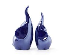 LINYTHER Ceramic Elephant Figurines with Trunk Up, Pair Couples Loving Elephant Statue, Small Figurines Sculpture African Home Decor, Valentine Elephants Gifts for Women, Wedding Knick Knacks（Blue）