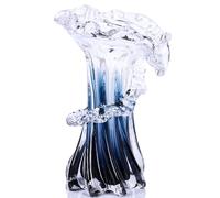 LINYTHER Wave Vase Blue White Clear Gradient Sea Glass Vase, Murano Hand Blown Glass Vase, Unique Glass Flower Vase for Ocean Themed Coastal Home Centerpiece Modern Office Entrance Table Creativity