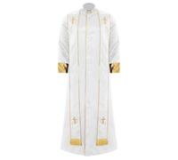 Linyuir Men Adult Priest Robe With Stand Collar Cassock Vestments For Church Worship Halloween Cosplay White 2XL