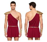 Linyuir Men Ancient Gr osplay One Shoulder Skirted Leotard Romper Sleeveless Stage Performance Costumes Burgundy S