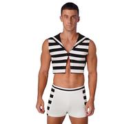 Linyuir Men's Adult Halloween Cosplay Outfits Underwear Striped Sailor Costume 2 Pieces Suit Black XXL