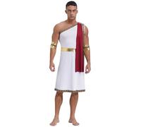Linyuir Mens Ancient Greek Roman Toga Caesar Party Fancy Dress Costume Set with Metallic Gold Wristband Burgundy M