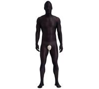 Linyuir Men's Sheer Mesh Hollow Out Nylon Tights Bodystocking Hooded Catsuit Cosplay Bodysuit Black XL