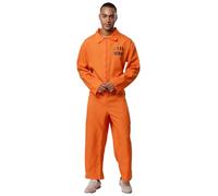 Linyuir Prisoner Jumpsuit Men Halloween Costume Orange Prison Cosplay Outfit Long Sleeve Jail Uniform Orange A M