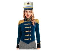 Linyuir Women‘s Circus Ringmaster Costume Long Sleeve Fringe Epaulet Velvet Showman Jacket Cosplay Costumes Dark Blue A XL
