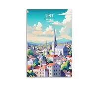 Linz Austria Vintage Travel Poster Picture Print Wall Art Painting Canvas Artworks Idea Room Aesthetic 16x24inch(40x60cm)