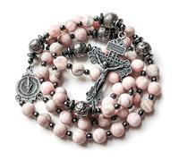 LinZengYo 8mm Pink Stone Rosary Beads Catholic