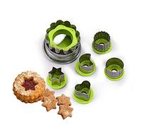 Linzer Cookie Cutters Set, 6 Pcs Stainless Steel Fondant Mould Mini Fluted Geometric Shapes Jam Biscuit Cutters Hollow Xmas Biscuit Mould Pastry Cutters for Birthday Party