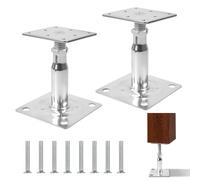 Linzerry Pack of 2 Post Brackets, Height Adjustable, 100-150 mm, Galvanised for Screwing on, Post Anchor, Adjustable Post Anchor, Support Shoes, Support Foot, Floor Base for Fence, Carport, Pergola