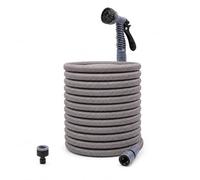 LINZI 30m Expandable Garden Hose Pipe with 7-Function Spray Gun, Double Latex Core, 10m-30m Flexible Water Hose, Plastic Tap Connectors for Watering, Car Washing & Patio Cleaning