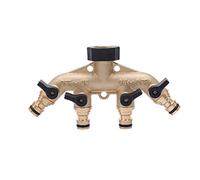 LINZI 4 Way Solid Brass Tap Garden Hose Splitter, Outdoor Utility Hose Connector Water Taps Divider Distributor with Individual On/Off Valves and Quick Connectors for Watering Irrigation