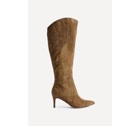Linzi Ambition Sand Faux Suede Assymetric High Leg Stiletto Boot In Brown Brown 4-Standard Fit