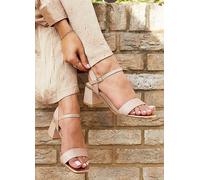 Linzi Darcie Rose Gold Glitter Low Chunky Block Heeled Sandals Rose