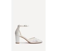 Linzi Essence Ivory Satin Floral Lace Block Court Heel In White White 8-Standard Fit
