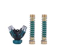 LINZI Garden Hose Splitter, 2 Way Hose Tap Connector, Rubberized Grip Outdoor Y Valve Water Tap Divider Distributor with 2 Brass Hose Pipe Protection Connectors for Cleaning and Irrigation