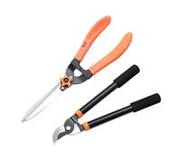 LINZI Garden Loppers Shears Set 2 PCs, Bypass Loppers 15 Inch and Hedge Shears 19 Inch as Tree and Shrub Care Kit, Garden Manual Lopping Pruners Branch Cutters (Budget)